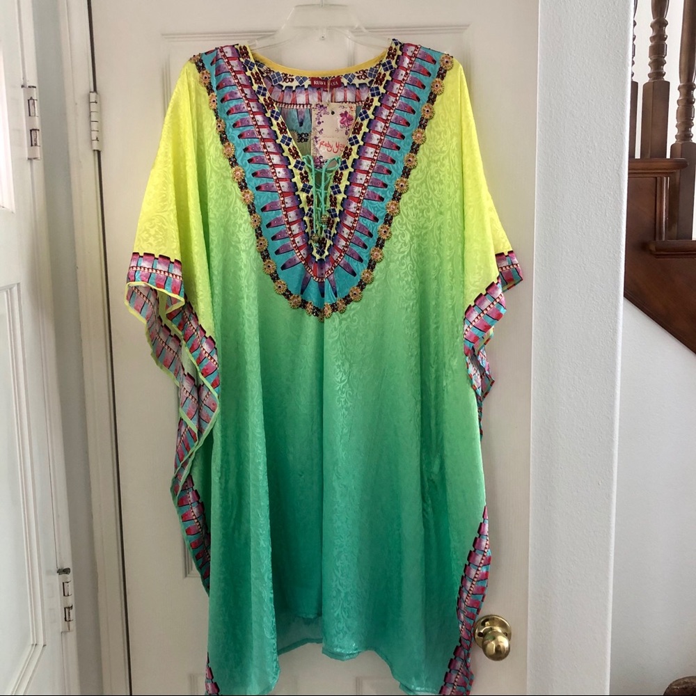 Ruby Yaya Colorful Lime Green Kaftan Dress